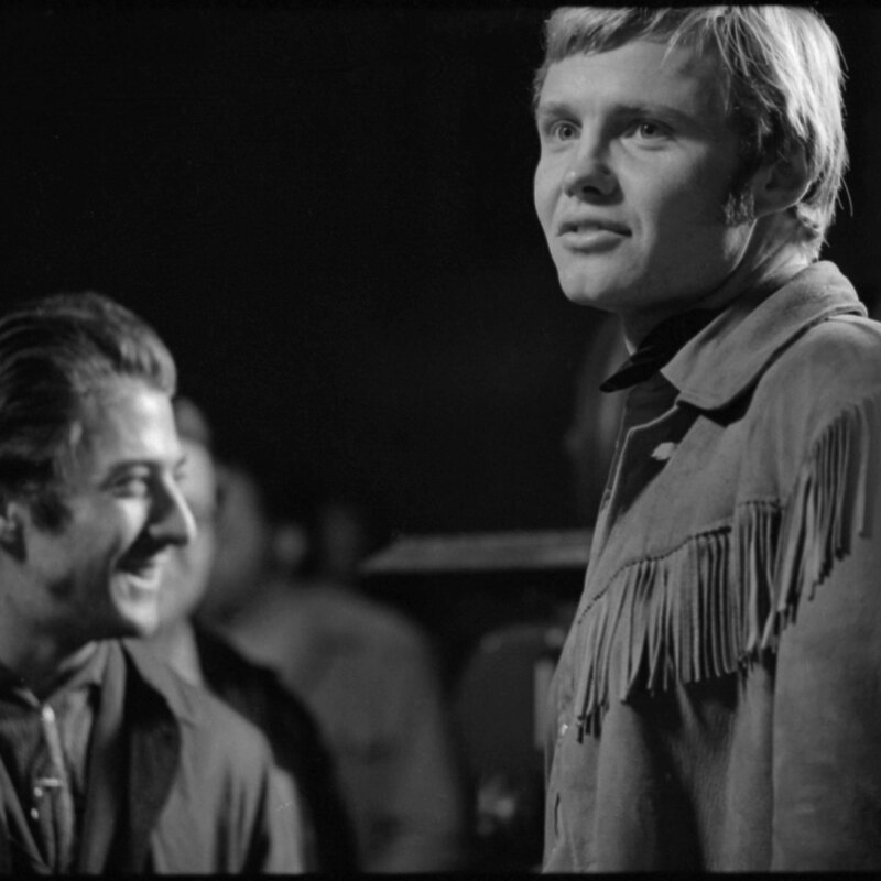 Jon Voight and Dustin Hoffman on the set of MIDNIGHT COWBOY. Photo by Michael Childers.